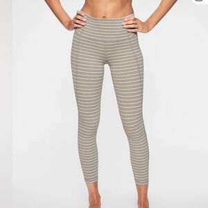 Athleta Like New Beige/Gray Striped Leggings
